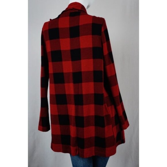 The Limited Buffalo Check Plaid Cardigan Poncho Wrap Black Red Size Small - Picture 5 of 8